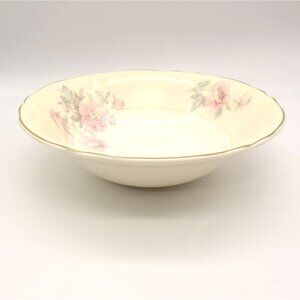 Edwin M Knowles 8.75" Serving Bowl Pink Roses Semi Vitreous 45-3 USA Vintage
